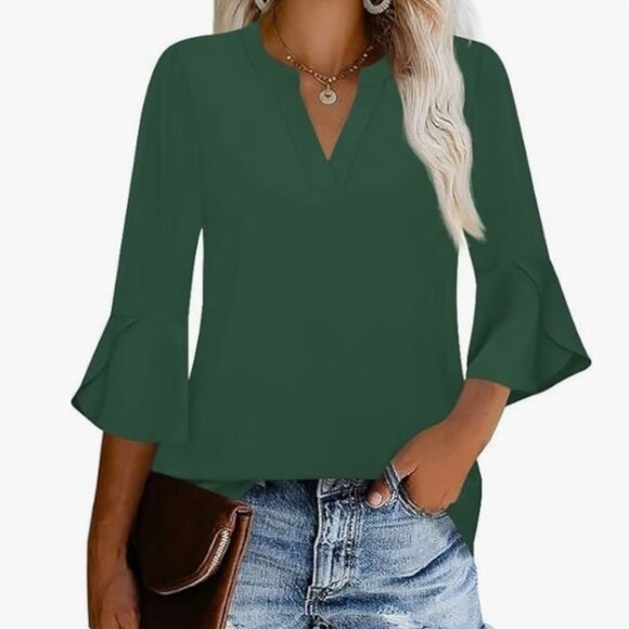 NWT -- 3/4 sleeve top V-neck shirt size large gorgeous green - Picture 3 of 5